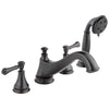 Delta Cassidy Collection Venetian Bronze Classic Spout Roman Tub Filler Faucet Trim Kit with Hand Shower INCLUDES (2) Lever Handles and Rough-in Valve D1410V