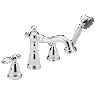 Delta Victorian Collection Chrome Traditional Roman Bathtub Filler Faucet with Hand Shower INCLUDES (2) Lever Handles and Rough-in Valve D1423V