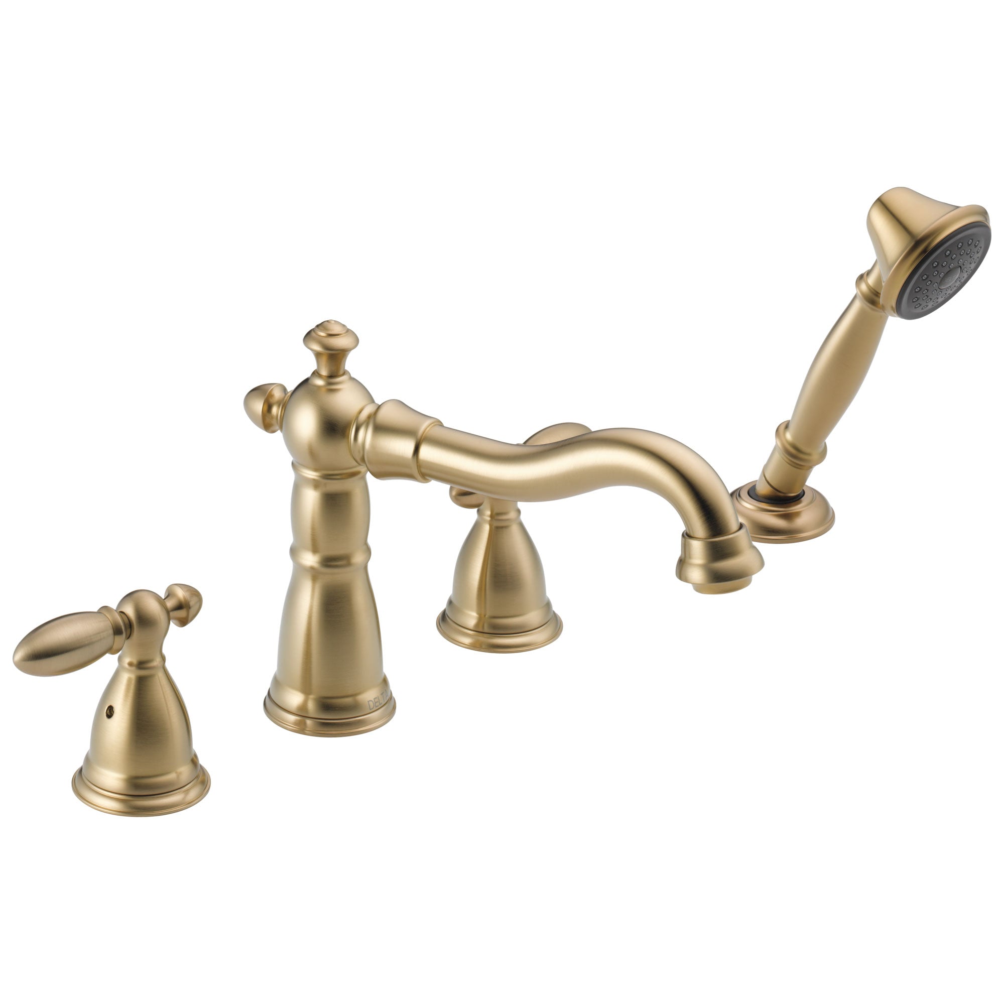 Delta Victorian Collection Champagne Bronze Traditional Roman Bathtub Filler Faucet with Hand Shower INCLUDES (2) Lever Handles and Rough-in Valve D1425V