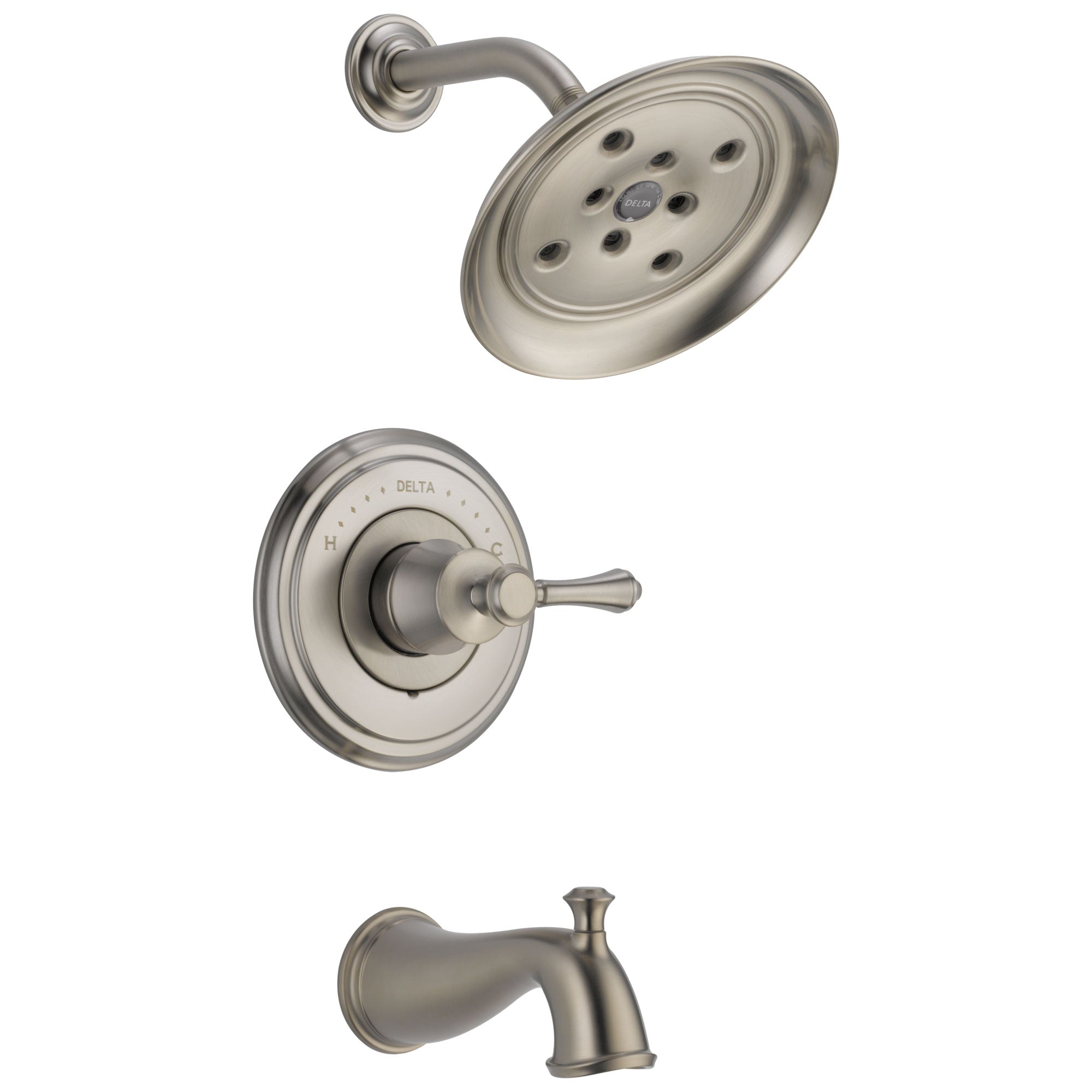 Delta Cassidy Collection Stainless Steel Finish Monitor 14 Tub and Shower Faucet Combo INCLUDES Single Lever Handle and Rough-Valve with Stops D1468V