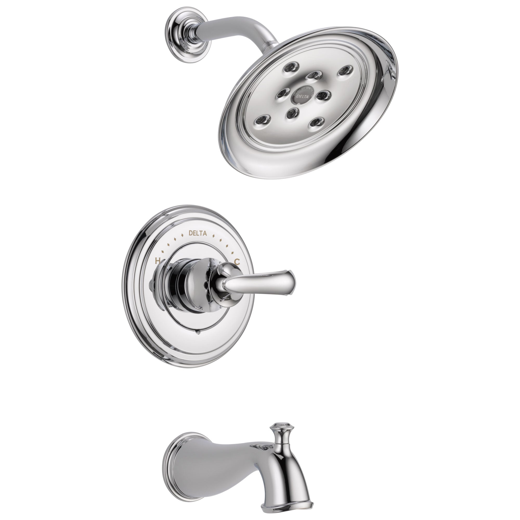 Delta Cassidy Collection Chrome Monitor 14 H2Okinetic Tub and Shower Faucet Combination INCLUDES Single French Curve Handle and Rough-Valve without Stops D1484V