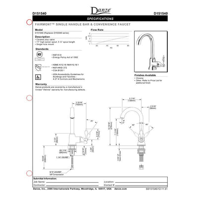 Danze Fairmont Oil Rubbed Bronze Single Lever Handle Bar Faucet