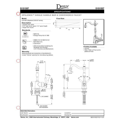 Danze Opulence Chrome Single Side Lever Handle Bar Faucet