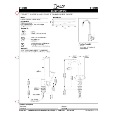 Danze Parma Chrome Single Side Lever Handle Bar Faucet