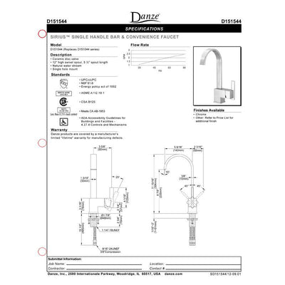 Danze Sirius Chrome Fixed Spout Single Handle Bar Faucet