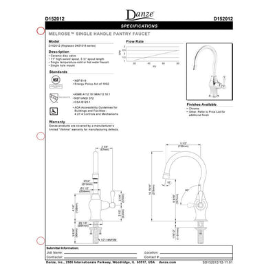 Danze Melrose Stainless Steel Single Side Lever Handle Bar Faucet