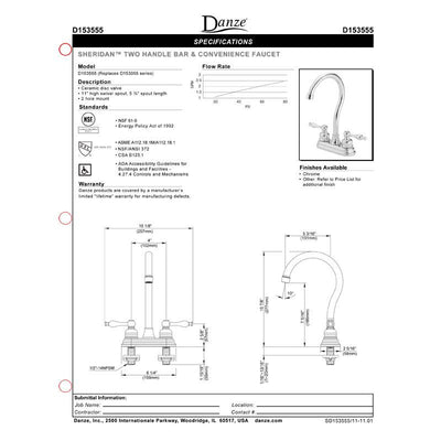 Danze Sheridan Stainless Steel Finish 2 Lever Handle Bar Faucet