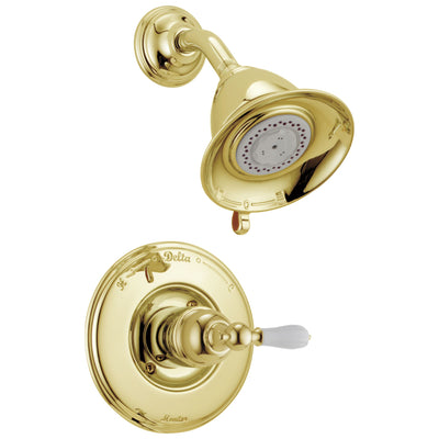 Delta Victorian Collection Polished Brass Finish Traditional Style Monitor 14 Shower Faucet INCLUDES Single Porcelain Lever Handle and Rough-Valve with Stops D1567V