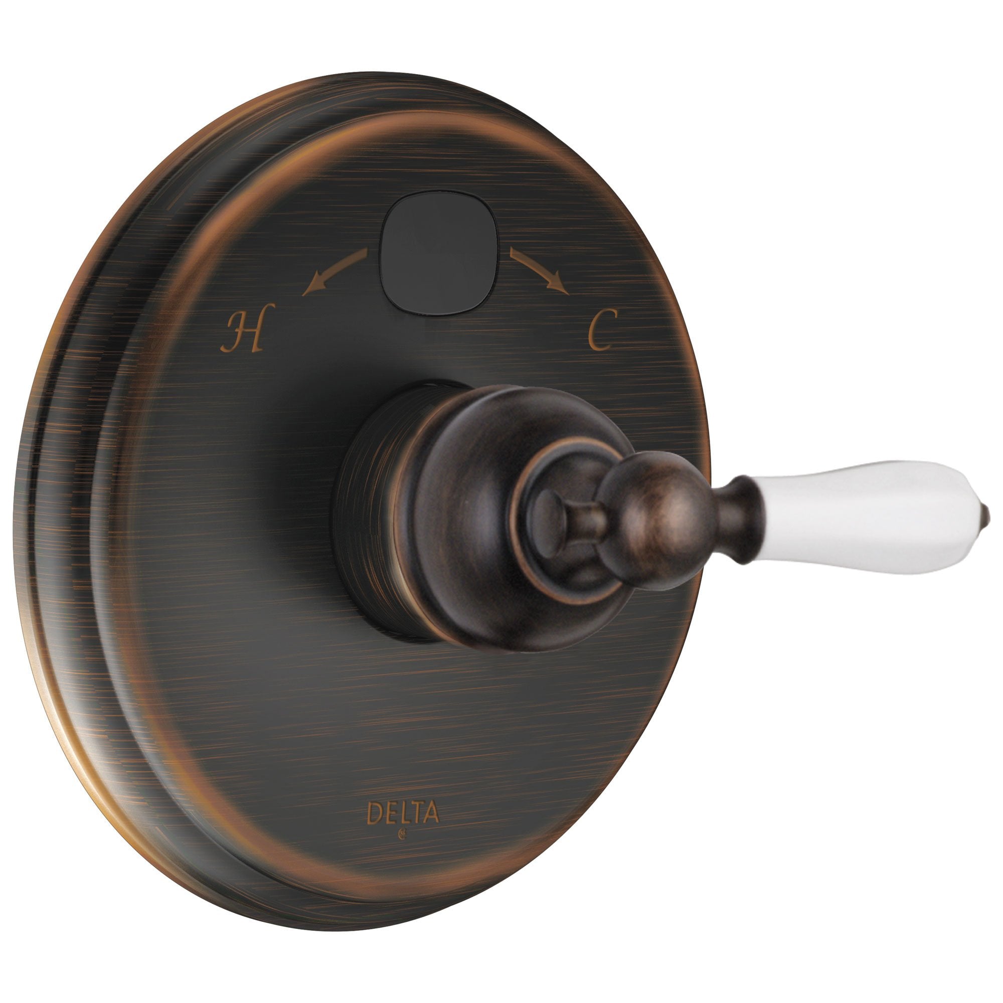 Delta Venetian Bronze Victorian 14 Series Digital Display Temp2O Shower Valve Control COMPLETE with Single White Lever Handle and Valve without Stops D1668V