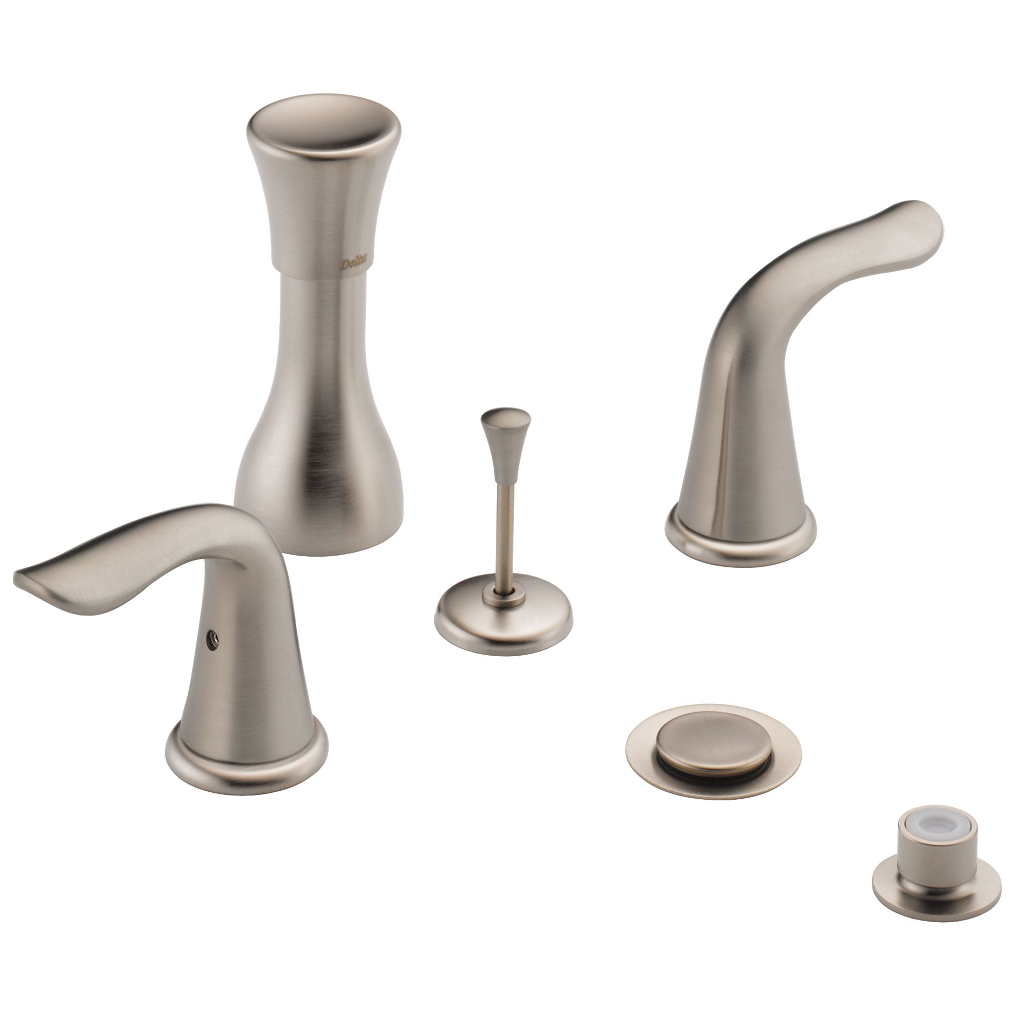 Delta Stainless Steel Finish Lahara Collection 4 Hole 6" or 8" Installation Bathroom Bidet Faucet with Metal Pop-up Includes Two Lever Handles D1726V