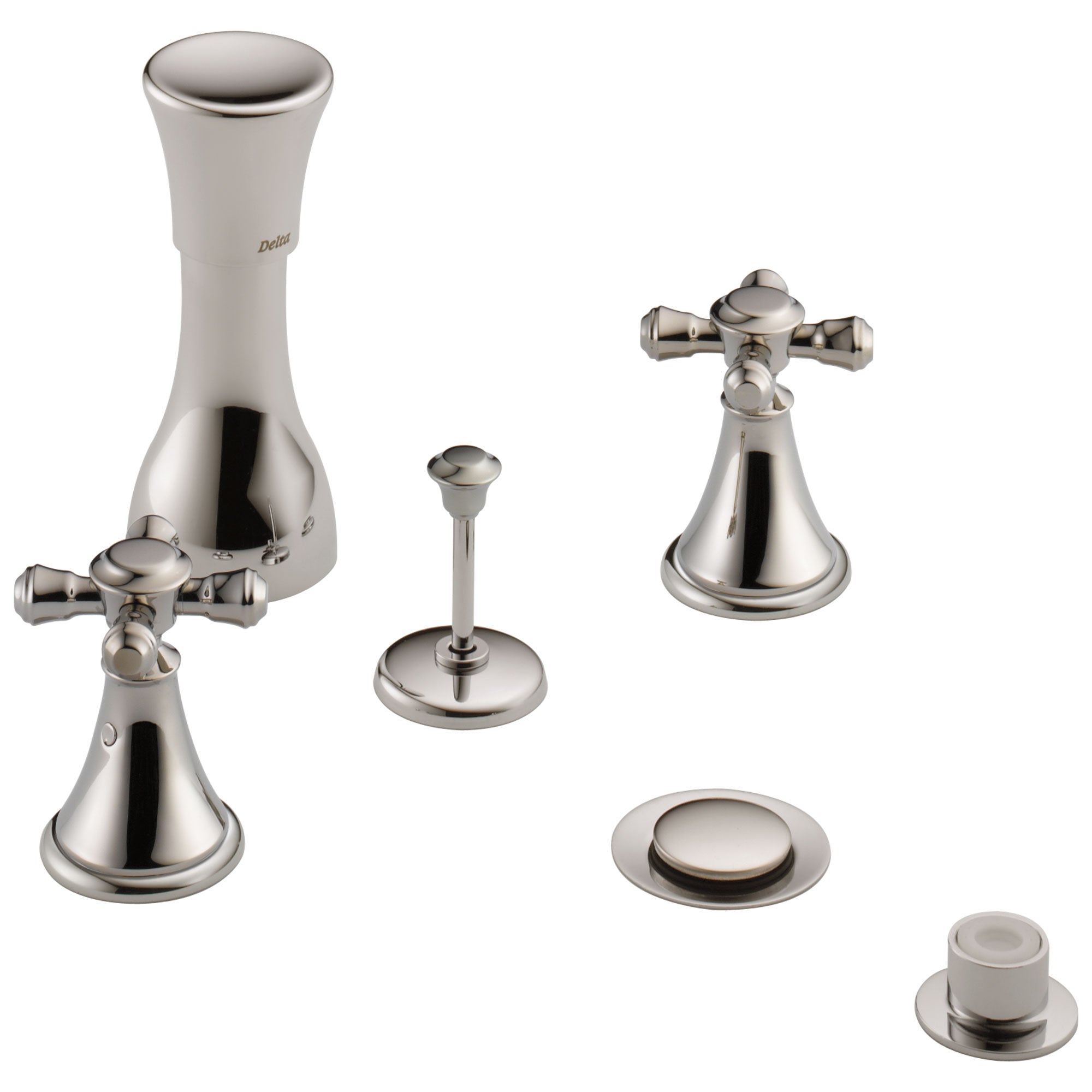 Delta Polished Nickel Finish Cassidy Collection 4 Hole 6" or 8" Installation Bathroom Bidet Faucet with Metal Pop-up Includes Two Cross Handles D1739V