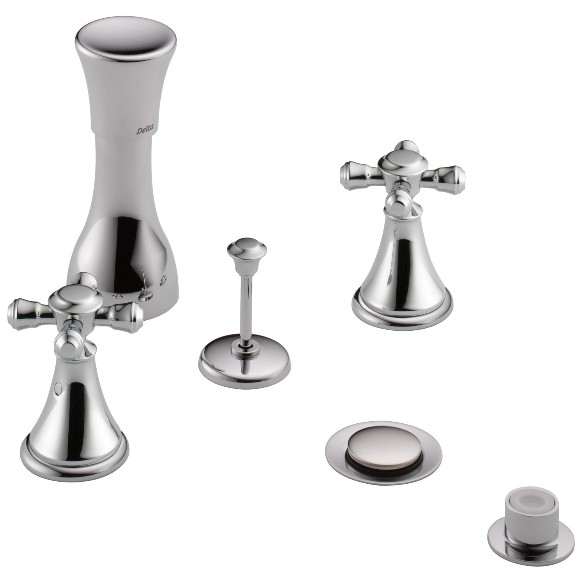 Delta Chrome Finish Cassidy Collection 4 Hole 6" or 8" Installation Bathroom Bidet Faucet with Metal Pop-up COMPLETE ITEM Includes Two Cross Handles D1761V