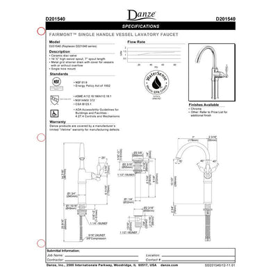 Danze Fairmont Oil Rubbed Bronze Single Handle Vessel Sink Faucet w/ Grid Drain