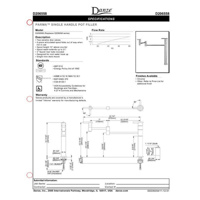 Danze Parma Stainless Steel Finish Deck Mount Modern Pot Filler Faucet