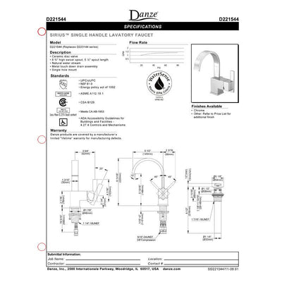 Danze Sirius Chrome 1 Single Handle Centerset Bathroom Faucet with Drain