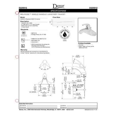 Danze Melrose Brushed Nickel Single Handle Centerset Bathroom Faucet w Drain