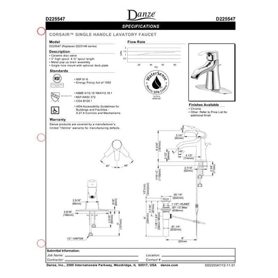 Danze Corsair Brushed Nickel Single 1 Lever Handle Center Set Bathroom Faucet