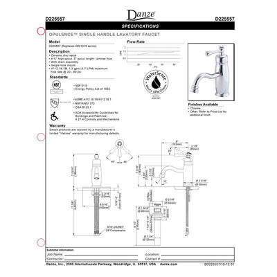 Danze Opulence Brushed Nickel Single Handle Center Set Bathroom Sink Faucet