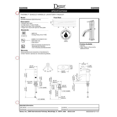 Danze Parma Brushed Nickel Single 1 Handle Centerset Bathroom Faucet w Drain