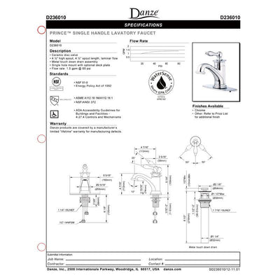 Danze Prince Brushed Nickel Single Hole 1 Handle Bathroom Faucet w Touch Drain