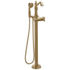 Delta Cassidy Freestanding Floor-Mount Tub Filler Faucet with Sprayer in Champagne Bronze INCLUDES Single Cross Handle and Rough-in Valve D2569V