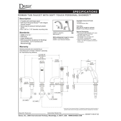 Danze Melrose Chrome 2 Handle Widespread Roman Bath Tub Filler Faucet INCLUDES Rough-in Valve