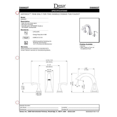 Danze Antioch Brushed Nickel High Volume Roman tub Filler Faucet INCLUDES Rough-in Valve