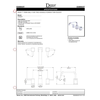 Danze Reef Brushed Nickel 2 Handle Widespread Roman Tub Filler Faucet INCLUDES Rough-in Valve