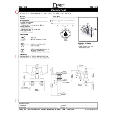 Danze Prince Chrome Centerset Bathroom Sink Faucet with Touch Drain