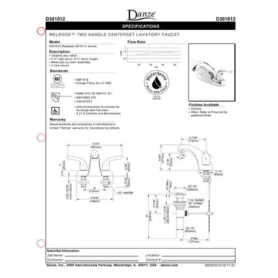 Danze Melrose Brushed Nickel Centerset Bathroom Sink Faucet with Pop-up Drain