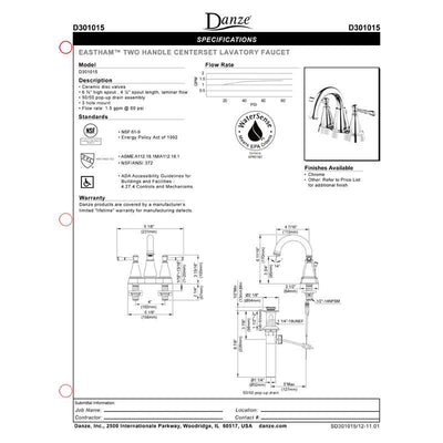 Danze Eastham Chrome Wavy Handle 4" Centerset Bathroom Faucet with Pop-up Drain