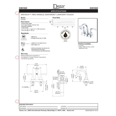 Danze Antioch Chrome 2 Handle 4" Centerset Bathroom Sink Faucet w/ Pop-up Drain