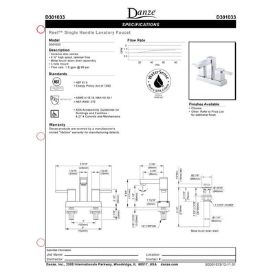 Danze Reef Chrome Square Modern 4" Centerset Bathroom Faucet w/ Pop-up Drain