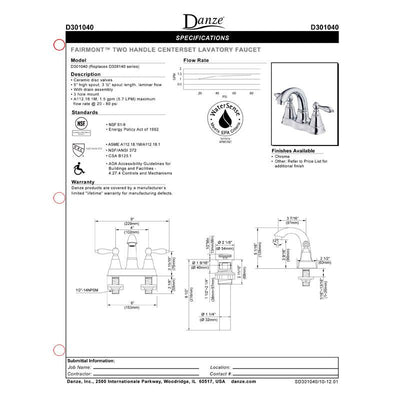 Danze Fairmont Brushed Nickel Two Handle Centerset Bathroom Faucet with Drain