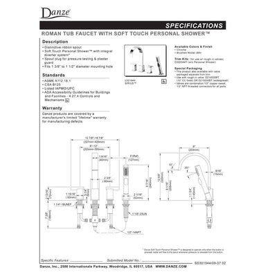 Danze Sirius Brushed Nickel Modern Widespread Roman Tub Filler Faucet INCLUDES Rough-in Valve