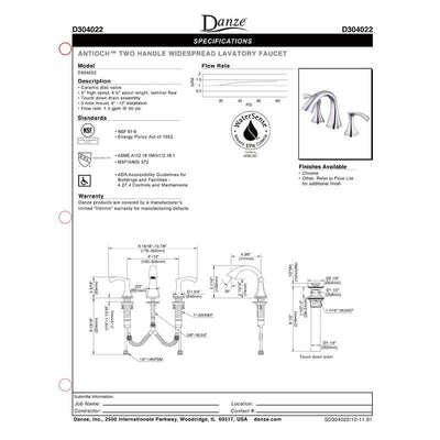 Danze Antioch Brushed Nickel 8" 2 Handle Widespread Bathroom Sink Faucet