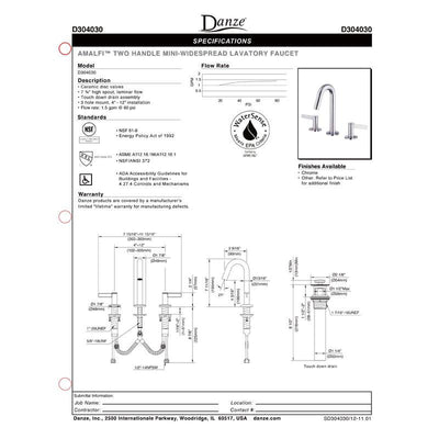 Danze Amalfi Brushed Nickel Trimline Slim Hi Arch Widespread Bathroom Faucet