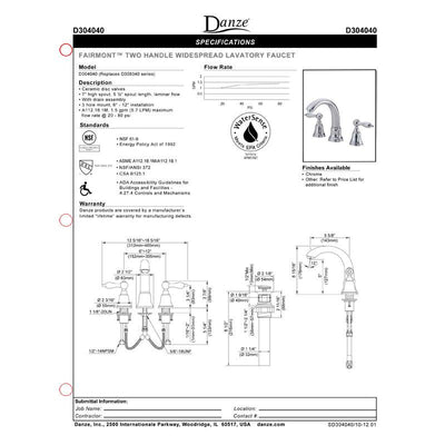 Danze Fairmont Brushed Nickel 2 Handle Widespread Bathroom Faucet w/Pop-up Drain