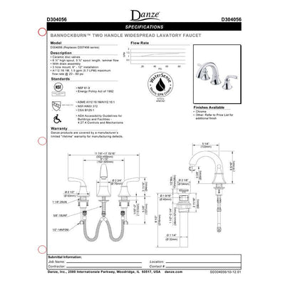 Danze Bannockburn Chrome Two Handle 8" Wide Spread Bathroom Sink Faucet