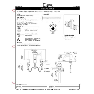 Danze Parma Brushed Nickel Cylindrical Spout Widespread Bathroom Sink Faucet