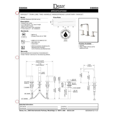 Danze Sirius Brushed Nickel Modern Trimline Hi-Spout Widespread Bathroom Faucet