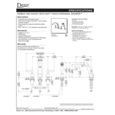 Danze Fairmont Chrome Widespread Roman Tub Filler Faucet with Hand Shower INCLUDES Rough-in Valve