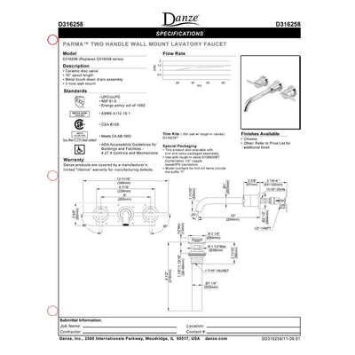 Danze Parma Brushed Nickel Modern Wall Mount Bathroom Faucet with Drain INCLUDES Rough-in Valve