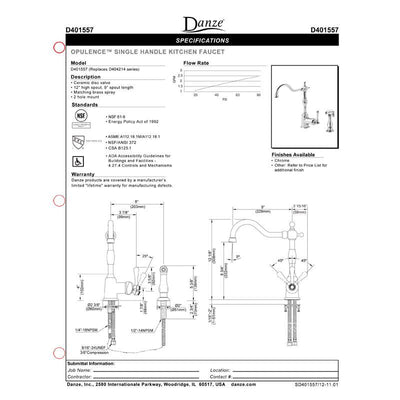 Danze Opulence Satin Black Single Side Handle Kitchen Faucet with Sprayer