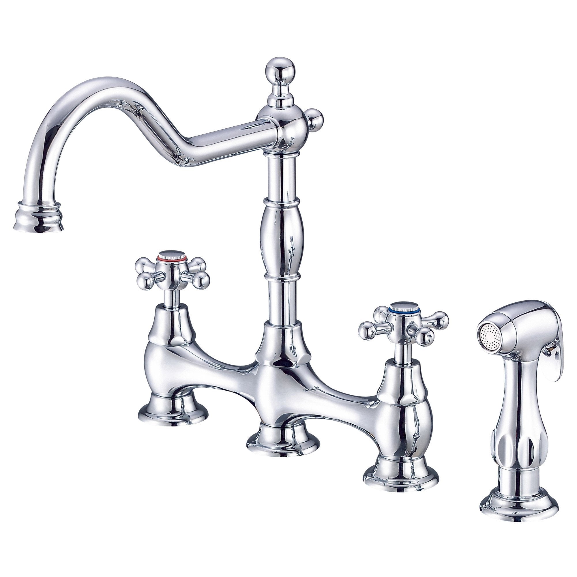 Danze Opulence Chrome Cross Handle Bridge Kitchen Faucet with Sprayer