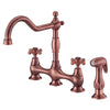 Danze Opulence Antique Copper Cross Handle Bridge Kitchen Faucet with Sprayer