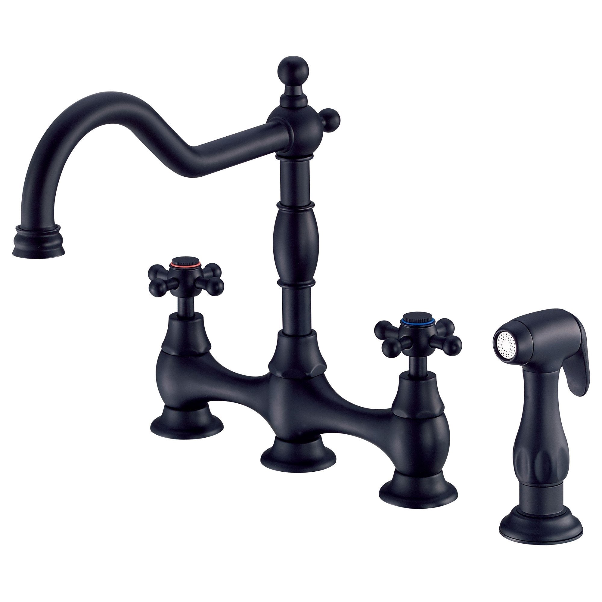 Danze Opulence Satin Black Cross Handle Bridge Kitchen Faucet with Sprayer