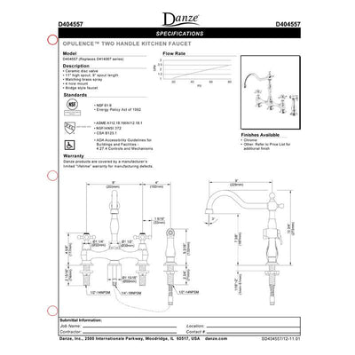 Danze Opulence Chrome Cross Handle Bridge Kitchen Faucet with Sprayer