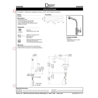 Danze Parma Chrome Single Handle 1 Hole Pull-out Spout Kitchen Faucet