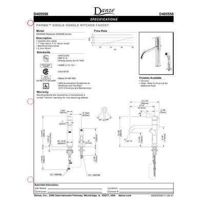 Danze Parma Stainless Steel Single Handle Modern Kitchen Faucet with Sprayer